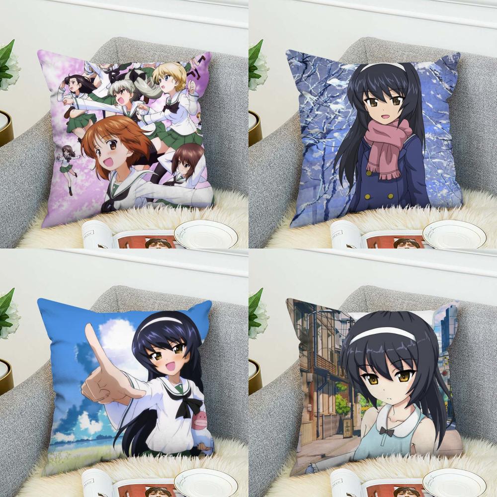 GGIRLS Und PANZER Pillow Case For Car Sofa Decorative Home Doublesided Print Plush Square Throw Pillow Cushion Cover