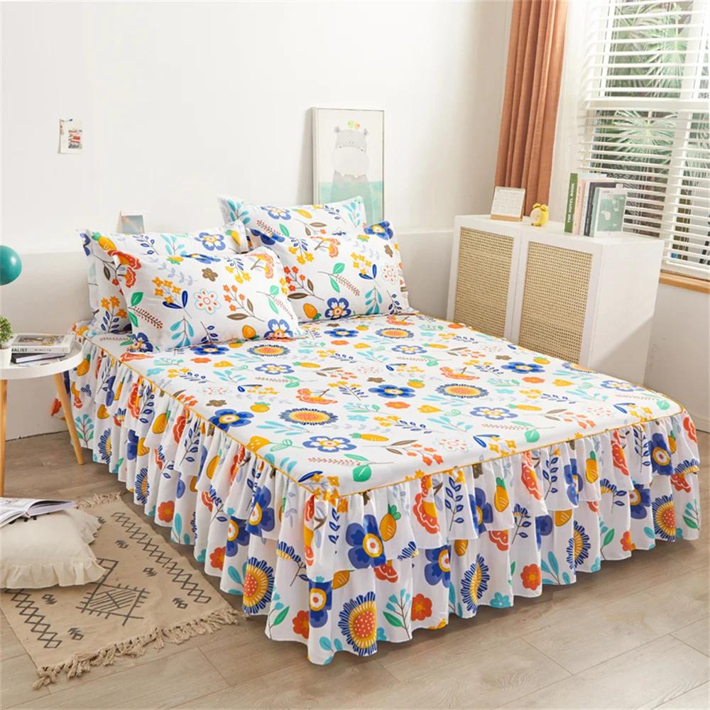 1pc Bedspread Bedroom Fitted Sheet Cover Soft Non-Slip King Queen Bed Skirt Wedding Bedskirt No Pillowcase For Four Seasons