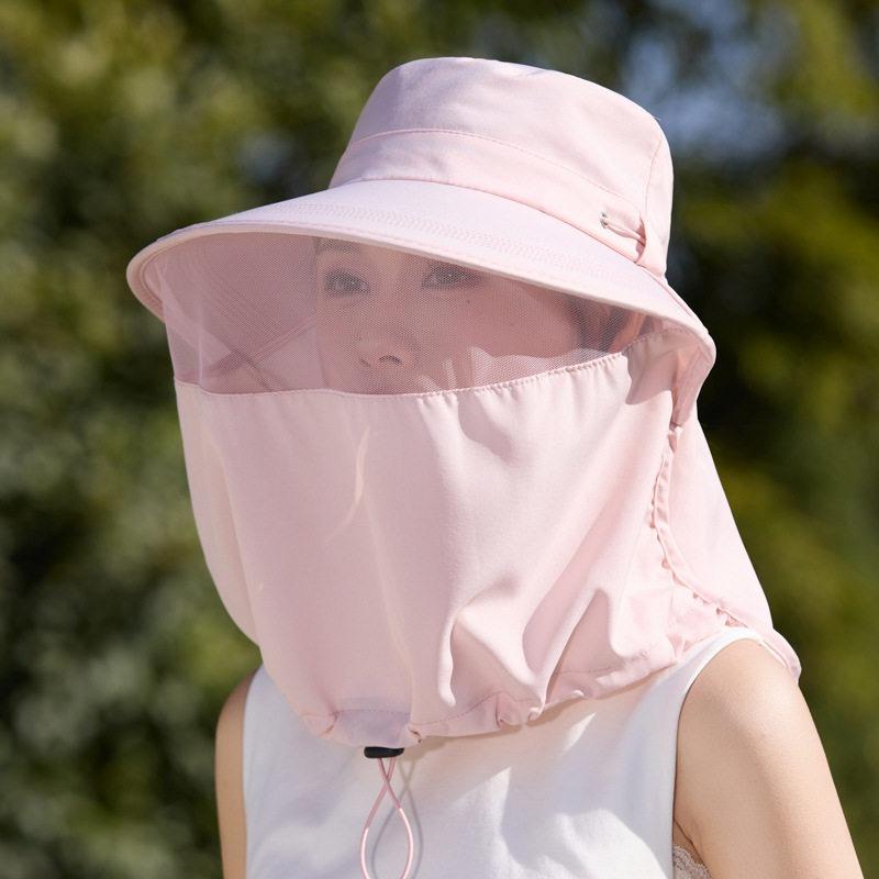 Integrated Sunshade Hat Summer Face Mask Neck Cover UV Protection Wide Brim Fisherman Cap Adjustable Breathable Travel Sun Hat