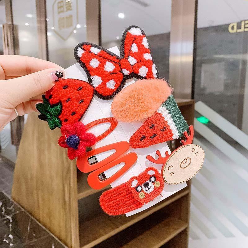 Pretty Hair Accessories for Baby Girls 5 PCS Mini Hair Clips Set Sweet Candy Color Bow Flower Fabric Side Clips