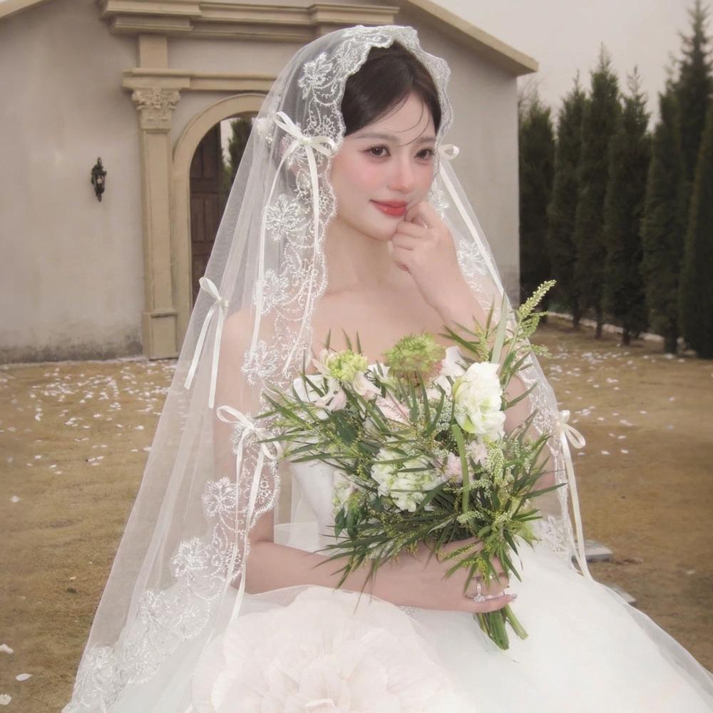 Bowknot Design Lace Veil with Comb Wedding Veil Graceful Bridal Veil for Women Wedding Ceremony