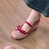 French bow shallow mouth single shoes women's small height increase 2025 spring new one-word belt Mary Jane shoes ballet shoes