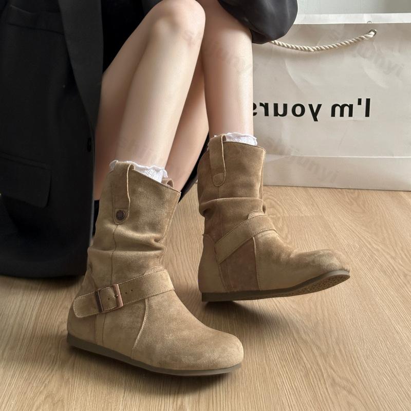 Autumn Women Ankle Boots 2026 New Fashion Flats Causal Shoes Suede Chelsea Short Boots Anti Slip Retro Cowboy Boots Botas Mujer