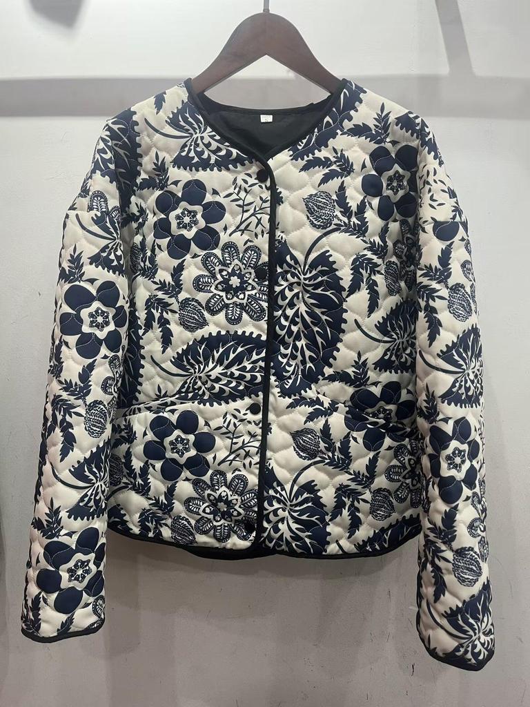 Jachetă de bumbac matlasat cu imprimeu pentru femei europene și americane, Primăvara 2025