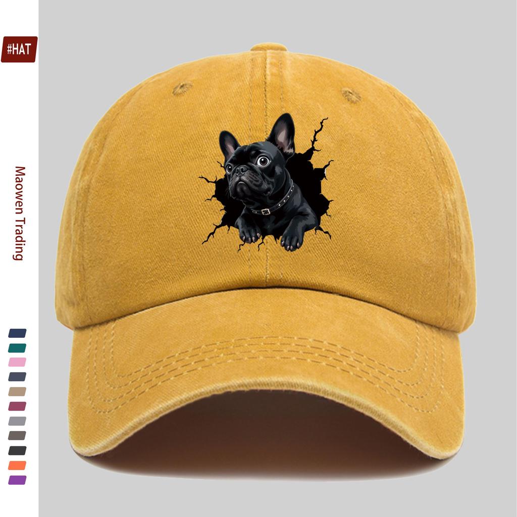 pc Colorful Cute Dog Print Baseball Cap A Friendly Bulldog Print Sun Hat Featuring a Glossy Black Coat Studded Collar and G
