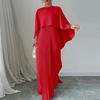 Damen Elegant Rundhals Unregelmäßiger Schal & Weste Plissee Kleider Herbst Einfarbig Mantel 2 Stück Set Lose Abendkleid Urlaub