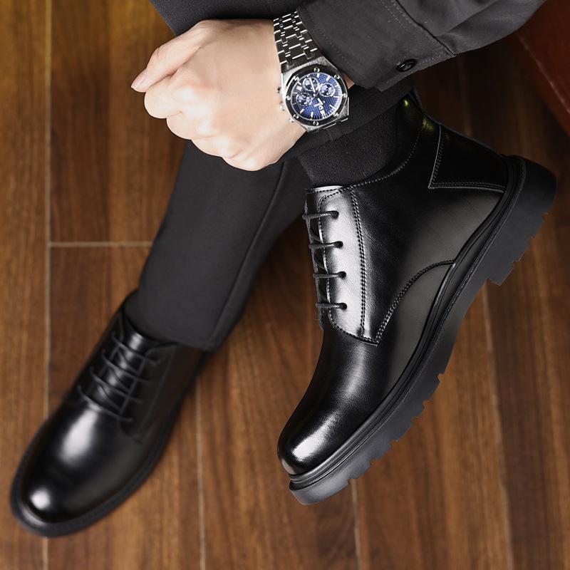 Cotton shoes 2024 winter velvet thickened warm high-top men's shoes men's Korean version business casual leather shoes
