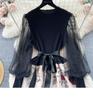 Women's French Light Luxury Celebrity Style Knitted Splicing Embroidery Mesh Dress Tie Temperament Fairy Dresses