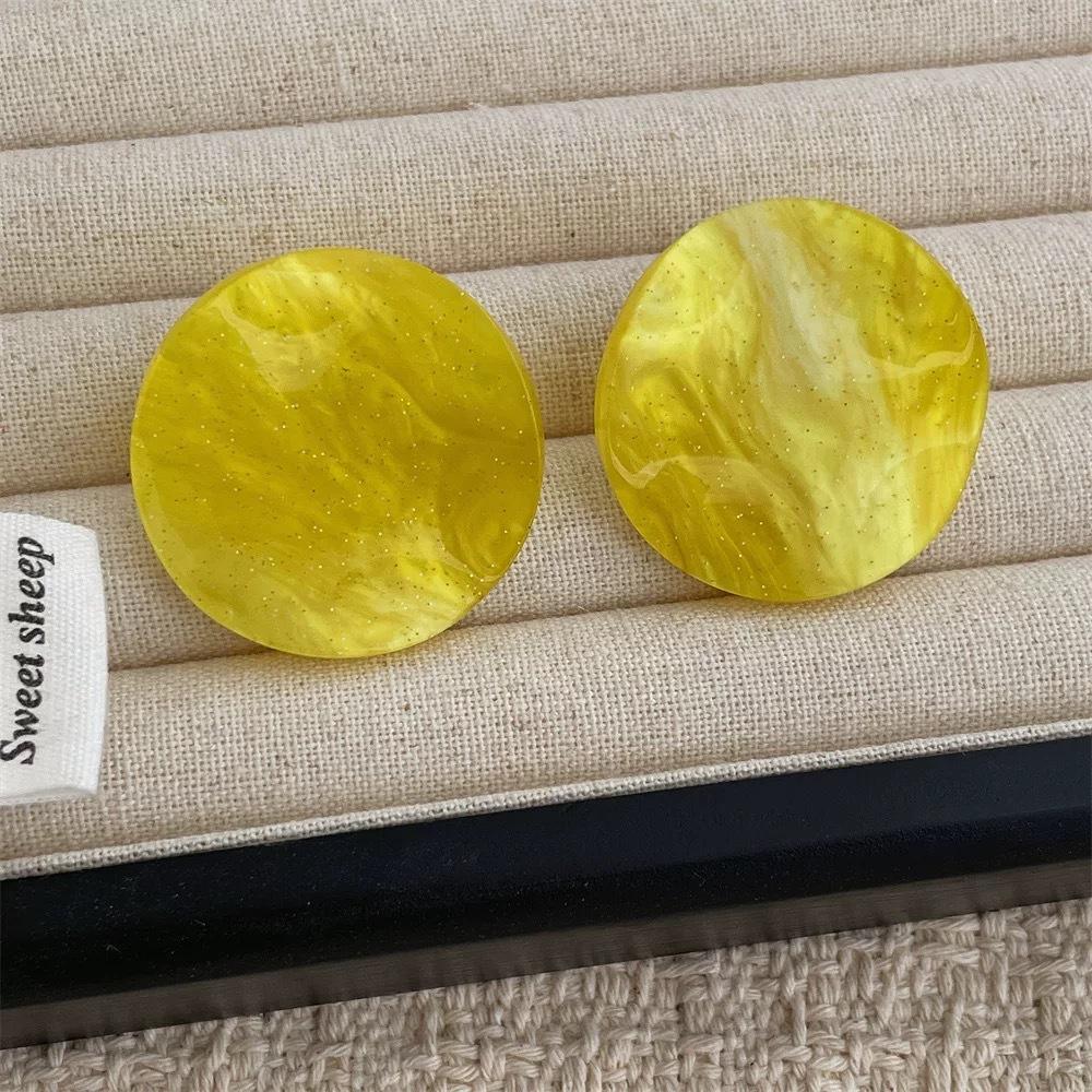 French Trendy Design Candy Color Twisted Piece Round Acetic Acid Earrings Women's Niche Vacation Style Versatile Earrings