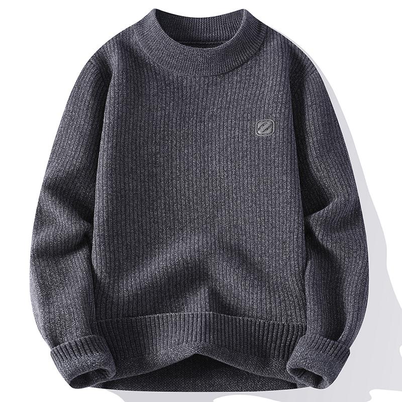 Woodpecker Men's Slim Fit Round Neck Knit Sweater - Warm Velvet Base Layer for Autumn/Winter