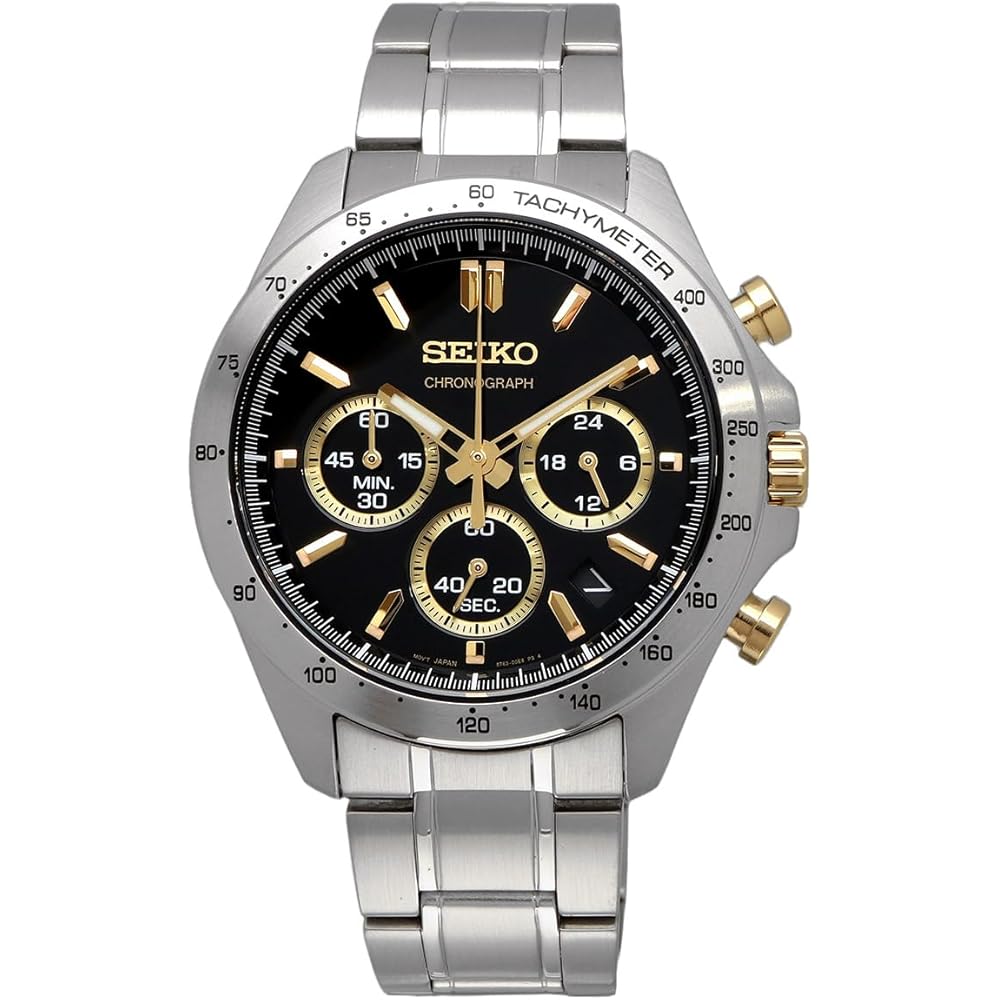 Seiko SBTR015 Men's 1/5-Second Chronograph Quartz Watch, Black and Gold [Official Japanese Product]