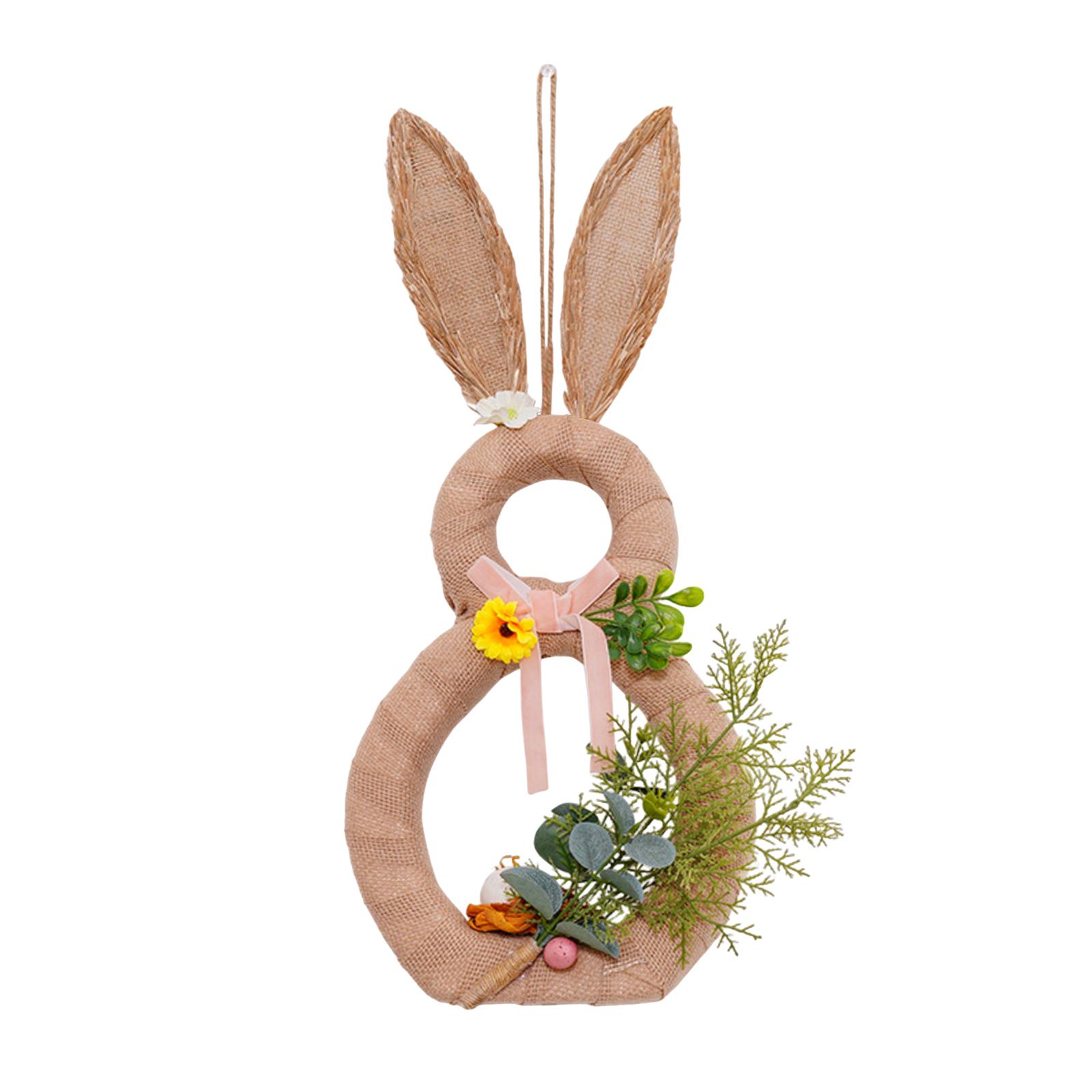 

55*33cm Easter Bunny Wreath With Flowers, Bunny Shaped Pendant, Front Door Decoration One Size хаки