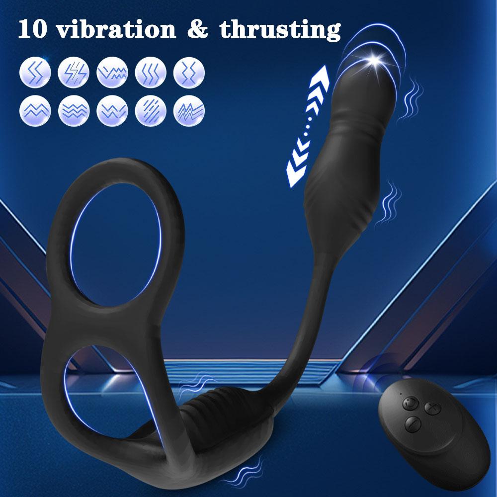 Telescopic Anal Vibrator Male Prostate Massager With Delay Ejaculation Penis Ring Buttplug Anus Vibrator Dildo Sex Toys For Men