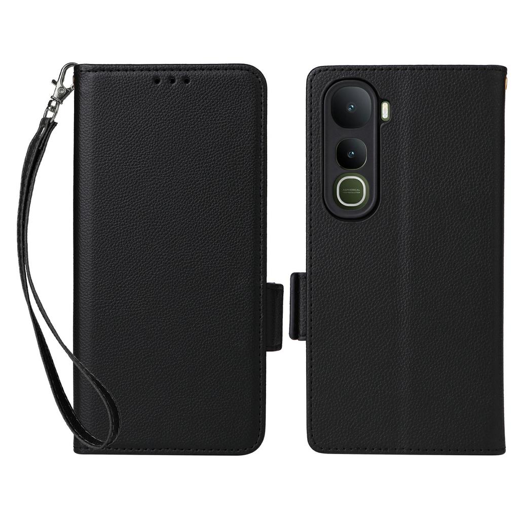 For Vivo Y400 4G/Y400 5G Case with Wrist Strap Litchi Texture PU Leather Wallet Phone Cover