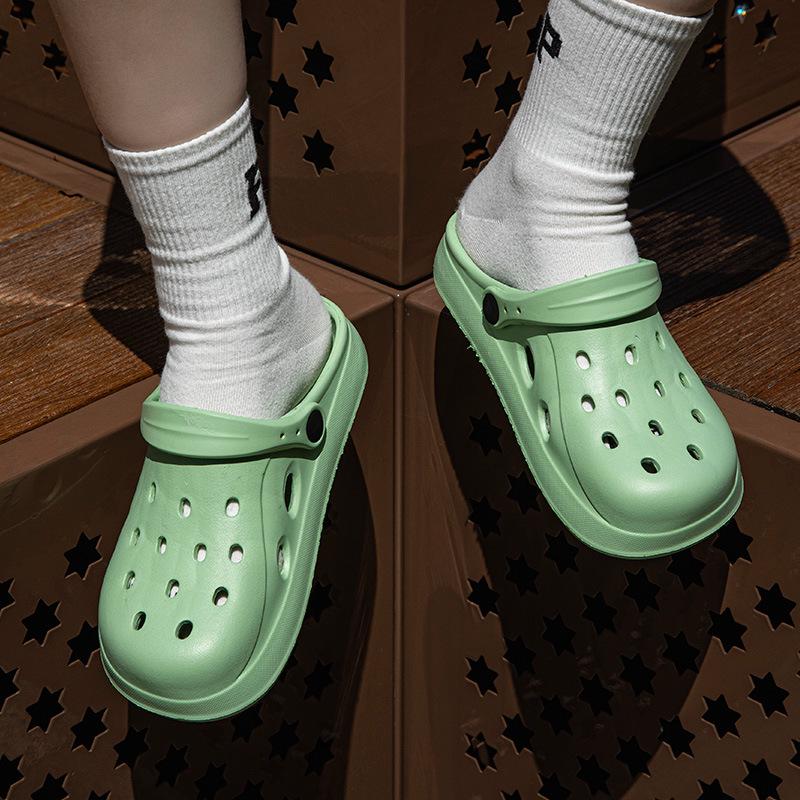 Men's Summer Hole Shoes, Half-Closed Toe Sandals, Thick-Soled Non-Slip Beach Slippers for Couples