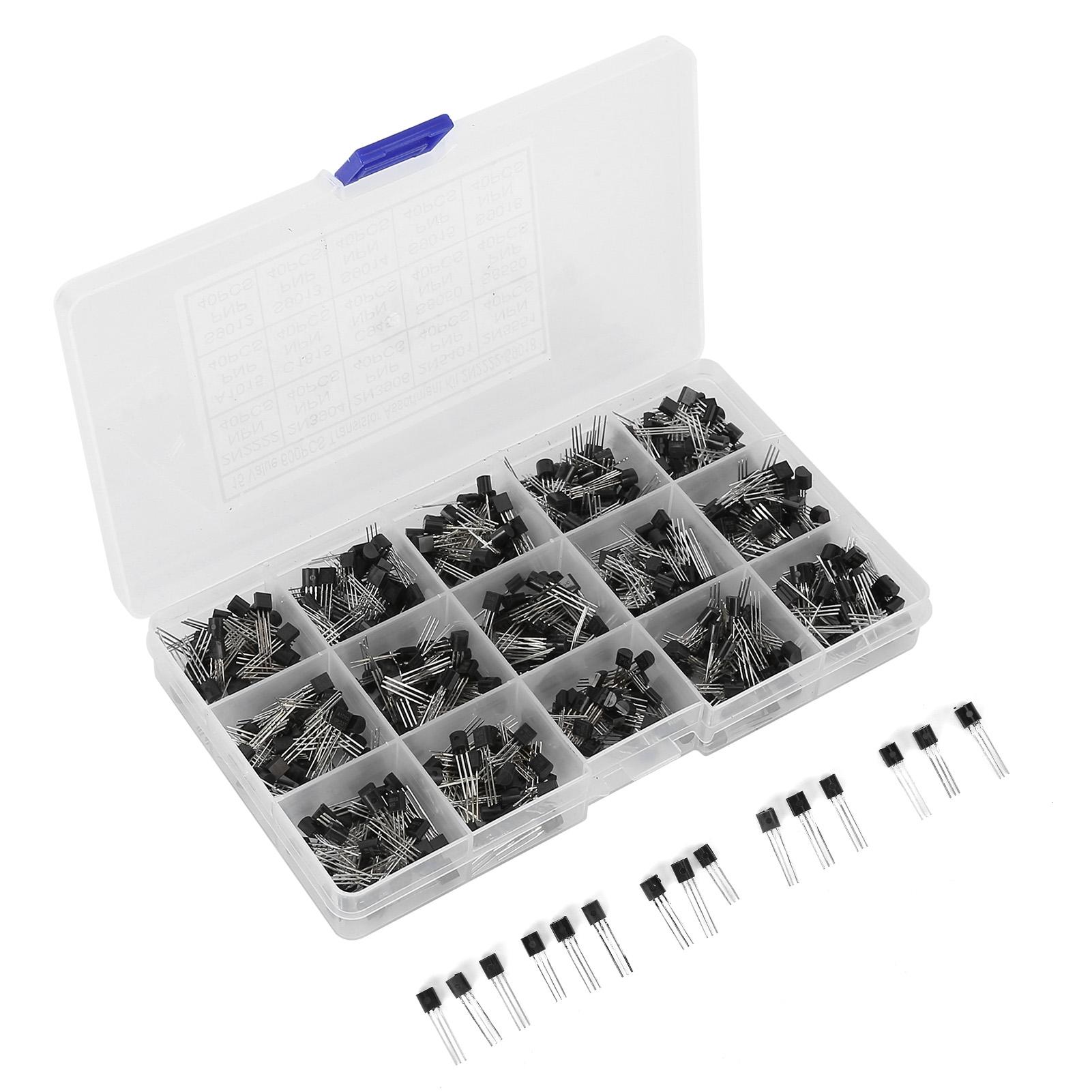 

600 Pcs Transistors Assortment Kit NPN TO 92 PNP 2N2222 S9018 Straight Plug Transistor