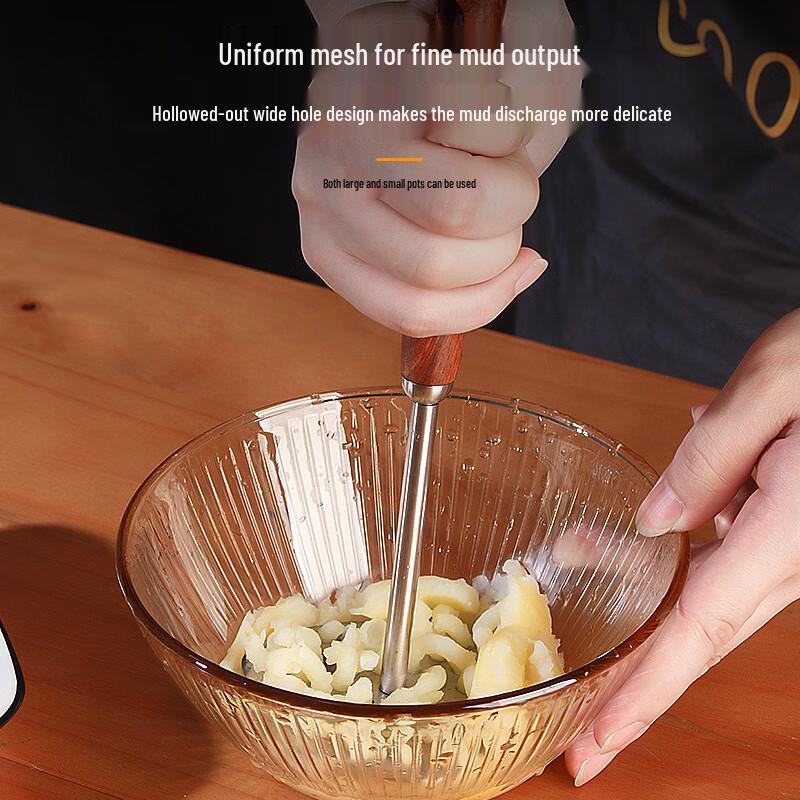 ZISIZ Stainless Steel Potato Masher with Wooden Handle