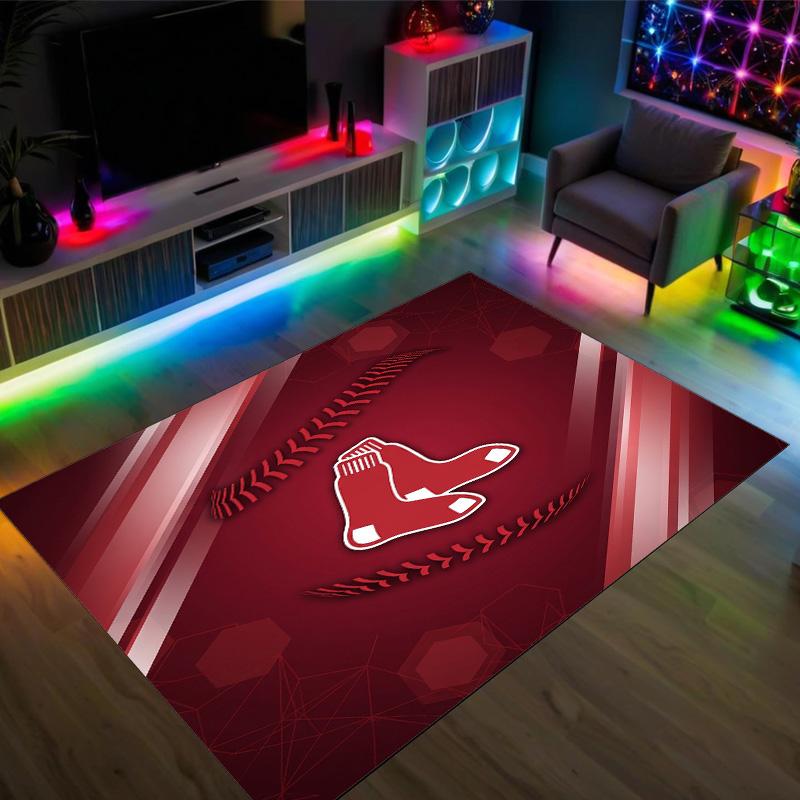Boston Red Sox Design Crystal Velvet Carpet Cozy Non?Slip Printed Rug For Bedroom Living Room Entrance