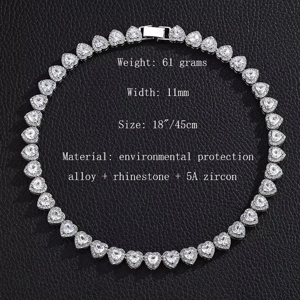 1 Stück Neues Herzförmiges Strass-Halsketten-Armband mit Glänzendem Herz-Legierungs-Kette Mode 20/45cm Rock Party Schmuck