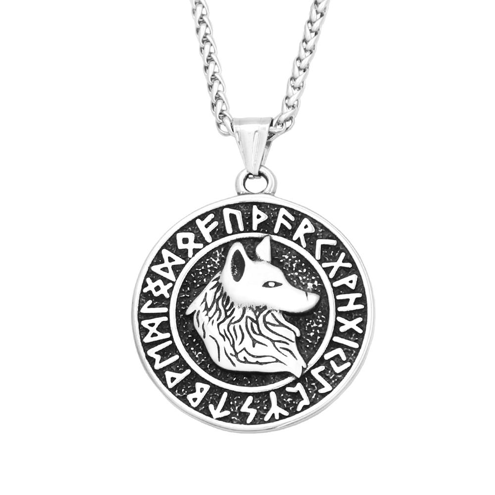 Vintage Domineering Viking Wolf Head Necklace 316L Stainless Steel Nordic Animal Pendant Odin Amulet Jewelry