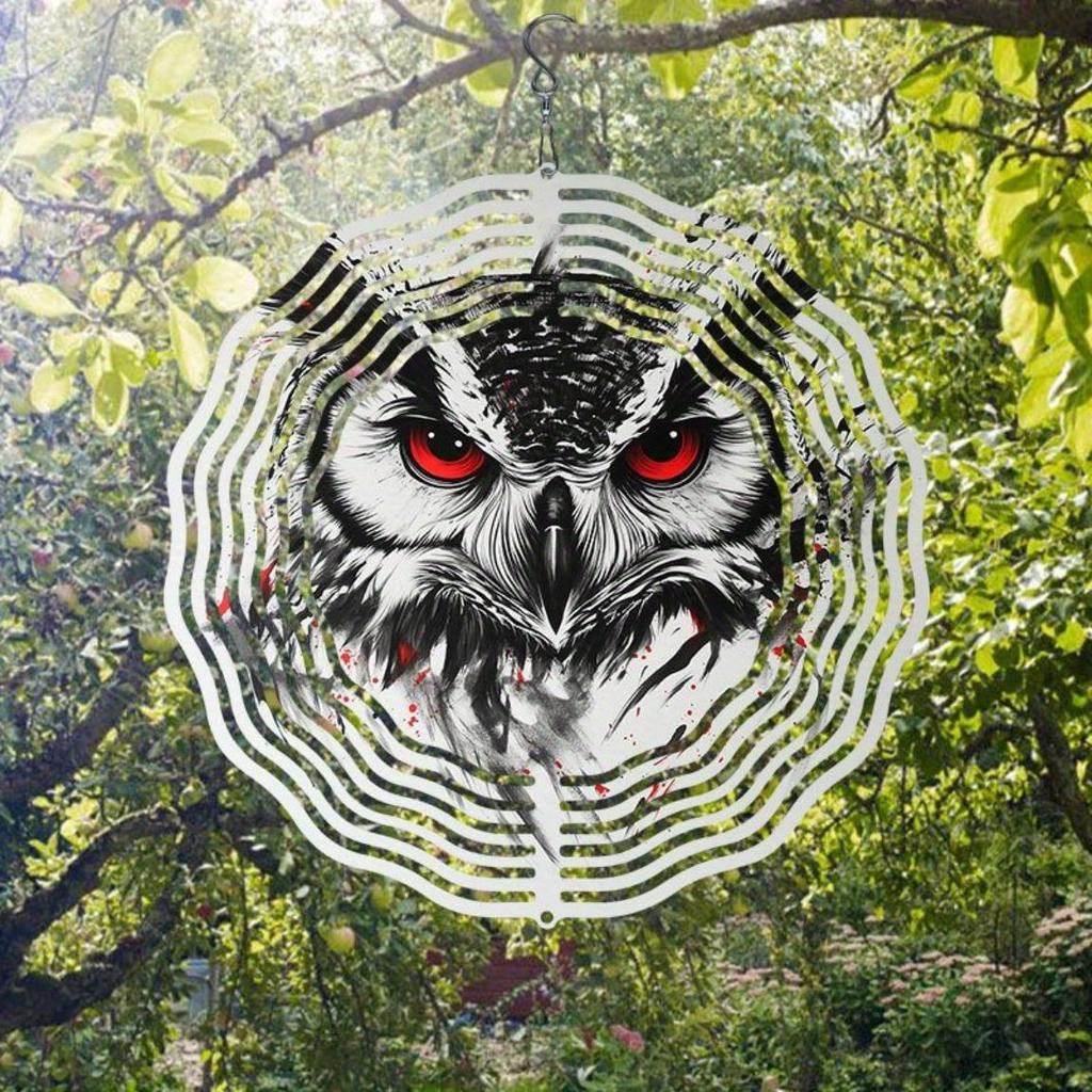 Metal Owl Wind Chime with Rotating Design for Outdoor Garden Yard Decoration Bird Repellent Hanging Spinner Art