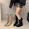 Mid length boots for women 2026 new European and American fashion temperament women's boots Western boots pile up boots