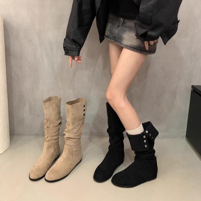 Mid length boots for women 2026 new European and American fashion temperament women's boots Western boots pile up boots