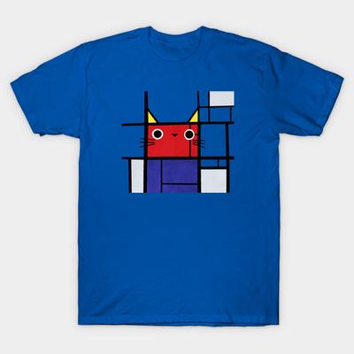 Men Black Print T-shirt Mondrian Cat No-Cut Transfer Paper Print Cotton Tshirt