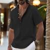 Men's Linen Shirts Short Sleeve Button Up Neck Stand Collar Casual Summer Home Daily Shirts