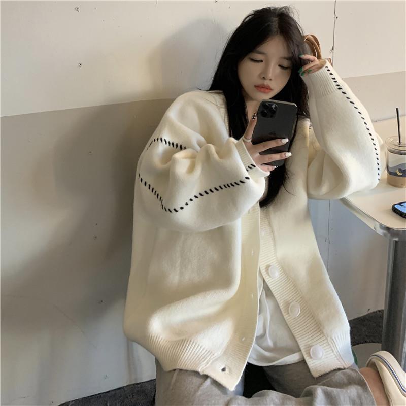 Cardigans Lazy Wind Soft Waxy Sweet College Style Sweater Cardigan Female Student Korean Style Loose Wear Outer Coat