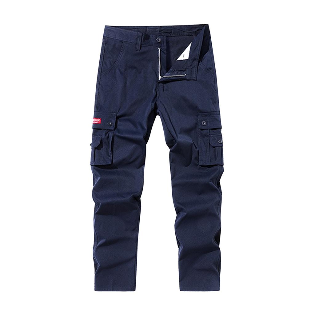 Men's Solid Color Multi-Pocket Cargo Pants Men's Casual Sports Straight Trousers