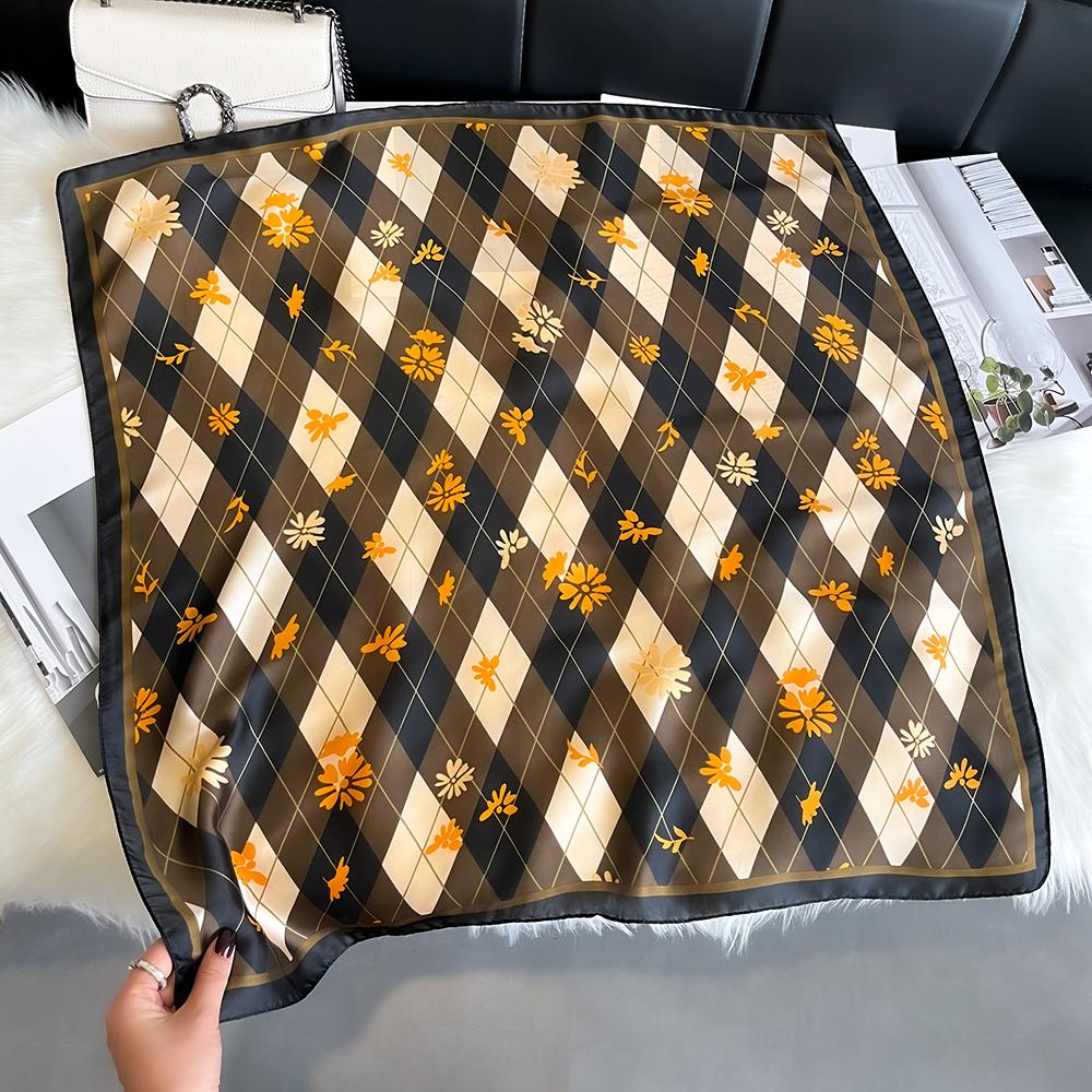 Luxury Floral Print Silk Square Scarf Women Soft Satin Kerchief Hairband Neckerchief Head Hijab Lady Headband Foulard Bag Ribbon