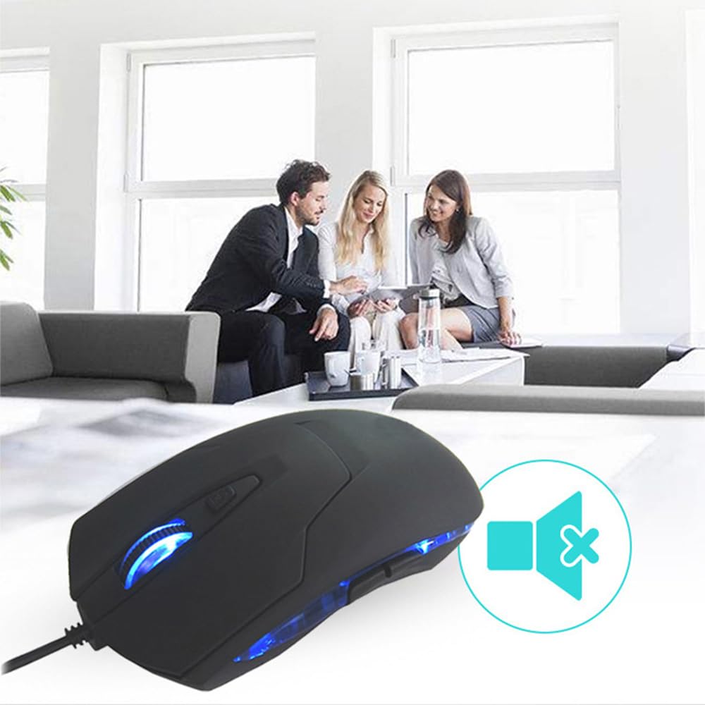 Wired Mouse with 6 Quiet Medium with LED Compatible with Black Type-C Connection, Buttons, Operation, 4-Speed DPI, Size, Optical, Compact, Portable,
