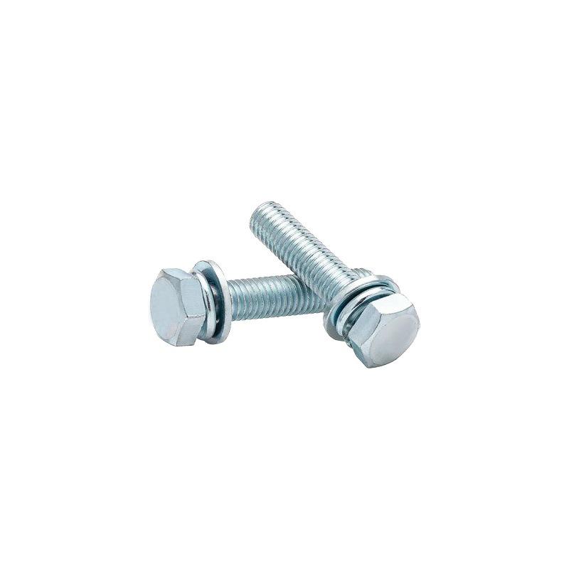 Grade 8.8 Galvanized Hex Bolt Set: Includes Hex Bolt, Spring Washer, Flat Washer (Sizes: M4, M5, M6, M8, M10, M12)