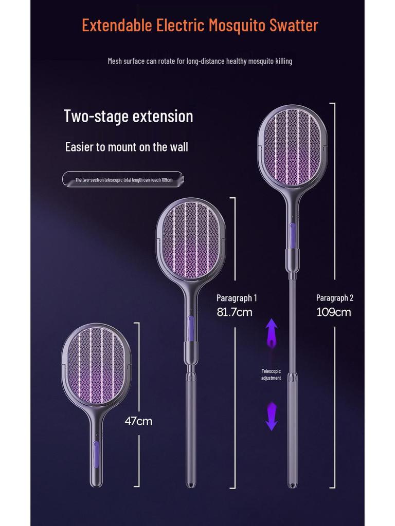 Rechargeable Telescopic Electric Mosquito Swatter & Lamp with USB Purple Light