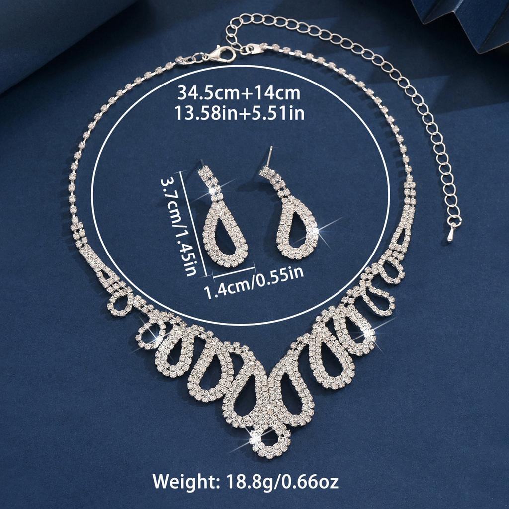 3PC Women's Fashion Water Drop Tassel Series Necklace Earrings Zircon Set Wedding Party Festival Gift-8528
