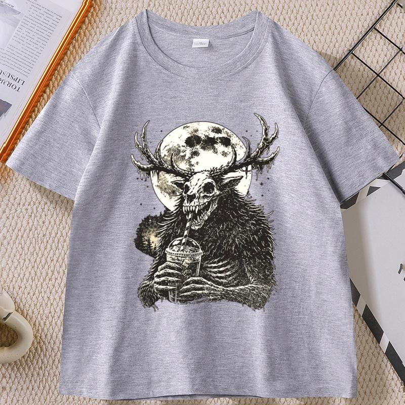 Wendigo Moon Coffee TShirt Sarcastic Dark Humor Tee Short Sleeve Graphic T Shirts Gothic Horror Clothes Unisex Streetwear