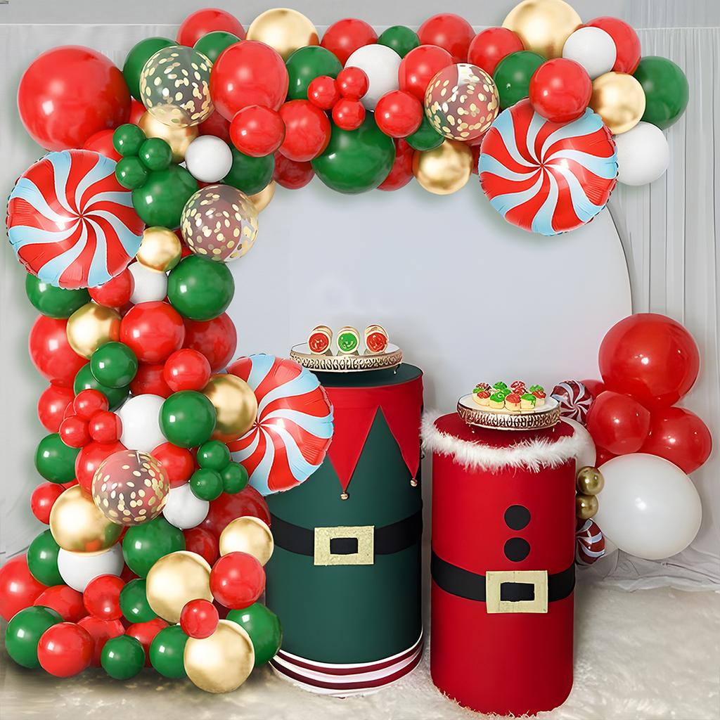 Julballongbåge Grönt guld Röd låda Godisballonger Garlandkon Explosion Stjärnfolieballonger Nyår Julfestdekor