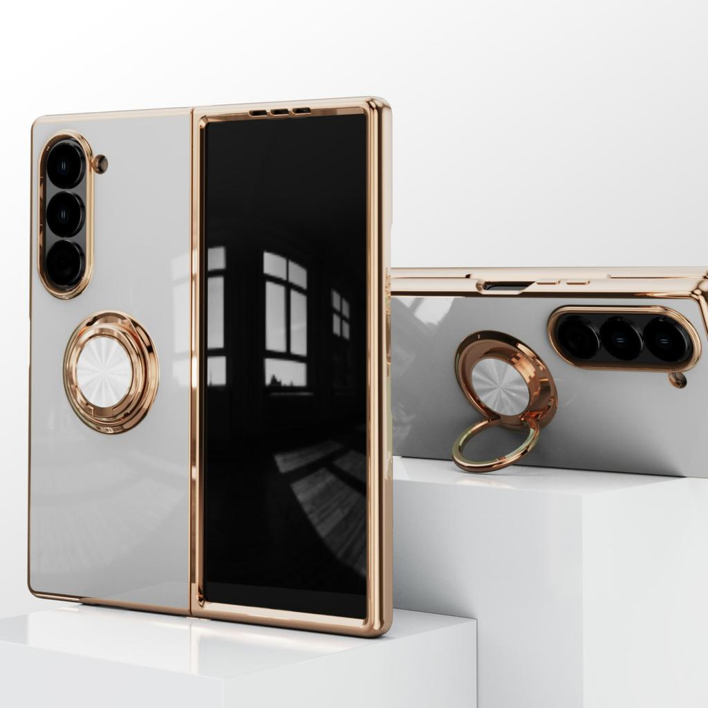 For Samsung Galaxy Z Fold5 5G Case Precise Cutouts 6D Electroplating TPU Phone Cover with Ring Holder