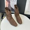Retro Pustynny Styl Zachodnie Buty Damskie 2025 Jesień i Zima Nowe Kwadratowy Nosek Średnie Buty Obcas Kotek Obcisłe Buty Martinowe Buty Jeździeckie