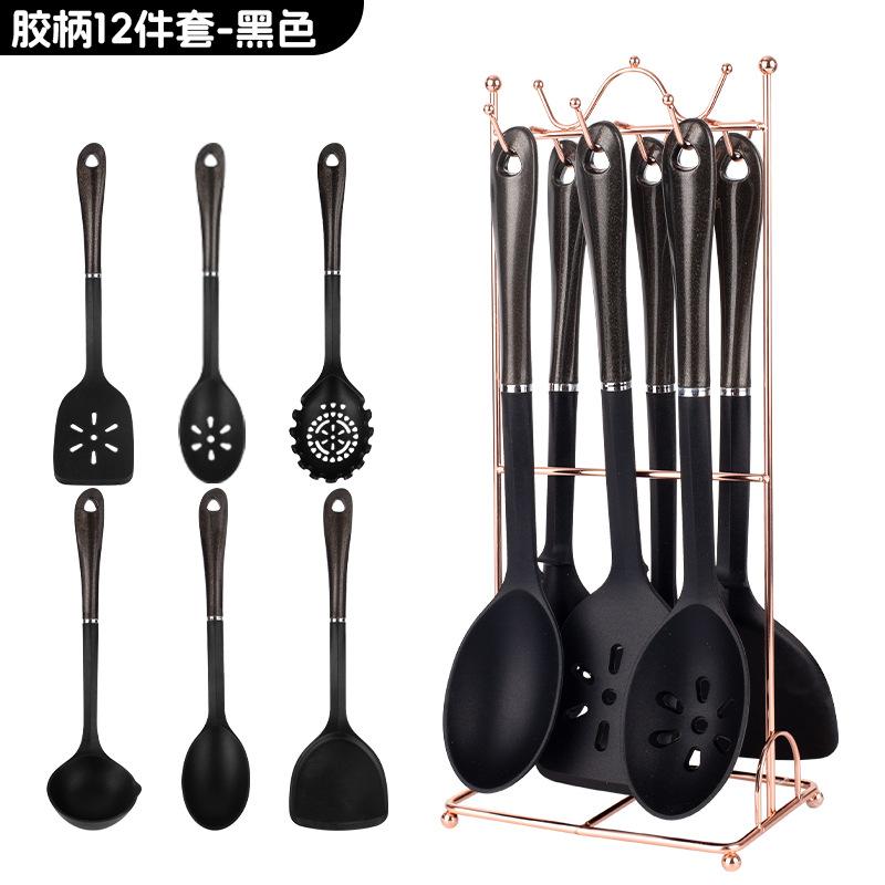 Wooden Handle Silicone Kitchenware Spatula Set Non-stick Pan Household Spoon Cooking 7-piece Set чёрный