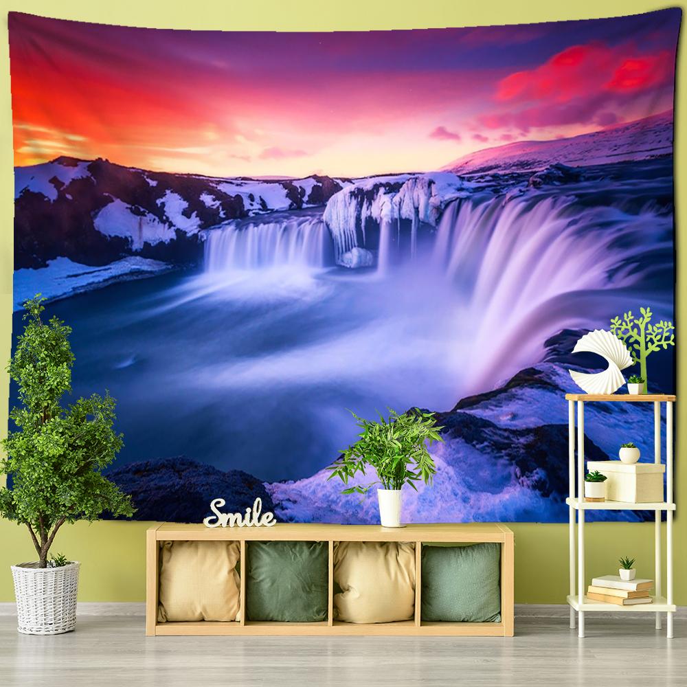 Kunst Natur Böhmische Wohnzimmer Zimmer Dekoration Ahornblatt Wald Wasserfall Landschaft Malerei Wandteppich Wandbehang