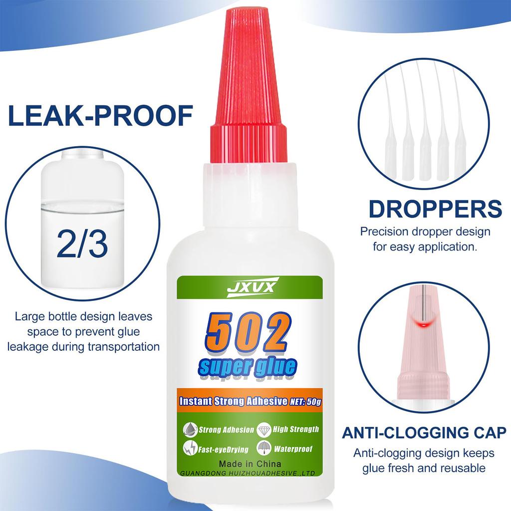 502 Super Glue 3-Second Curing Cyanoacrylate Adhesive Instant Bonding for Metal, Plastic, Glass, Toys Joining and Repair Office Maintenance