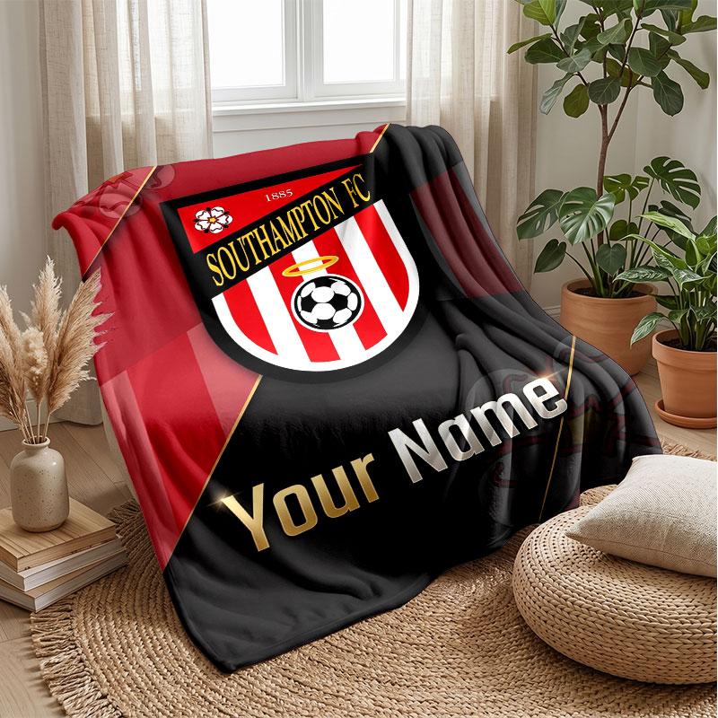 Coperta in Flanella Southampton FC con Testo Nome Personalizzato Logo Calcio Coperta in Pile Personalizzata Regalo Speciale per Divano Camera da Letto Casa
