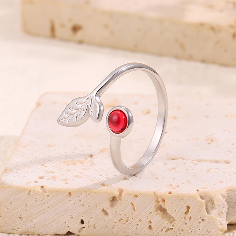 Offener Ring im Luxus-Stil mit Natursteinen in Blattform - Perfekt für Paare, Modischer Titan- und Stahlring