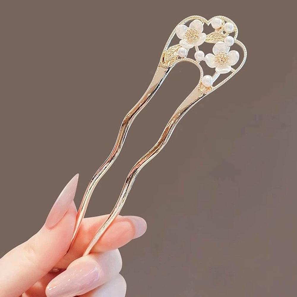 Elegant Flower Hairpin, New Chinese Modern Minimalist Plate Hairpin, 2025 New High-end U-shaped Hairpin.