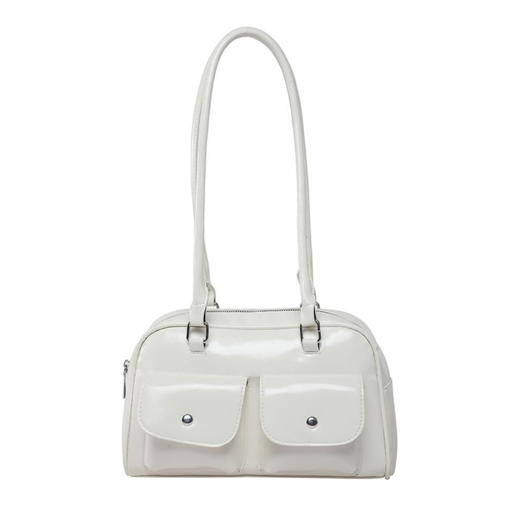 

Сумка для боулинга из лакированной искусственной кожи, сумка-тоут, сумка под мышкой, повседневная, с карманом, сумка-тоут Boston, портативная белый