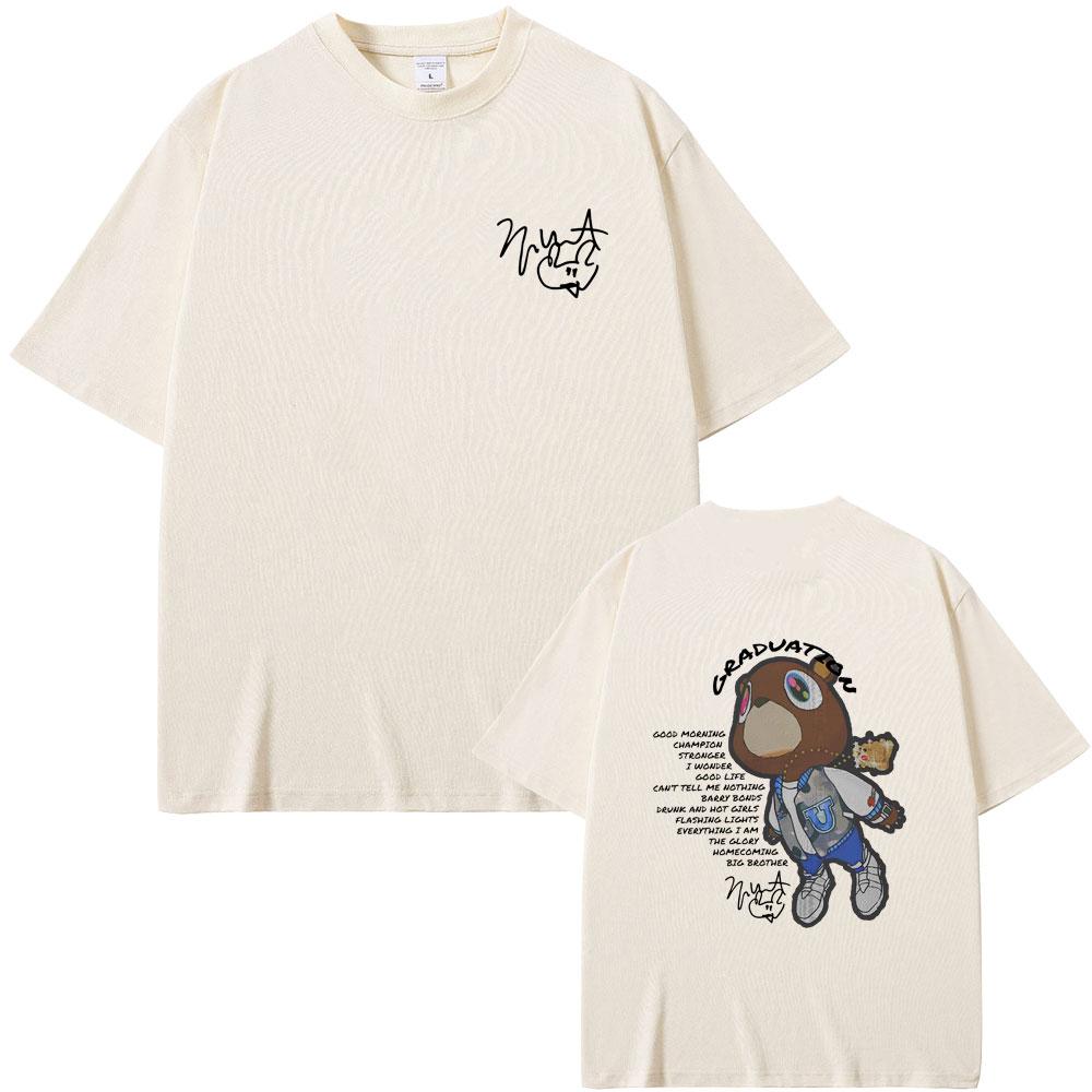 Rapper Kanye West Graduation Double Sided Graphic T-shirt Men Women Hip Hop Oversized O-collar Tshirt Male Kanye Black T Shirts