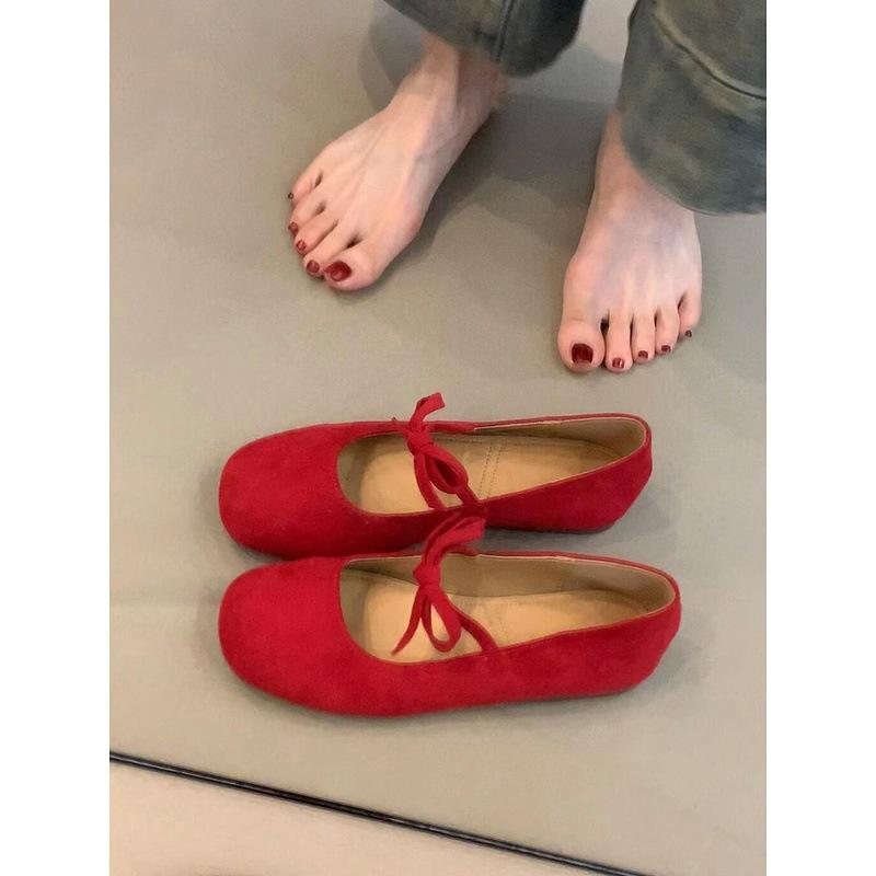 Bow ballet shoes women's word with round head Mary Jane shoes French light mouth small single shoes