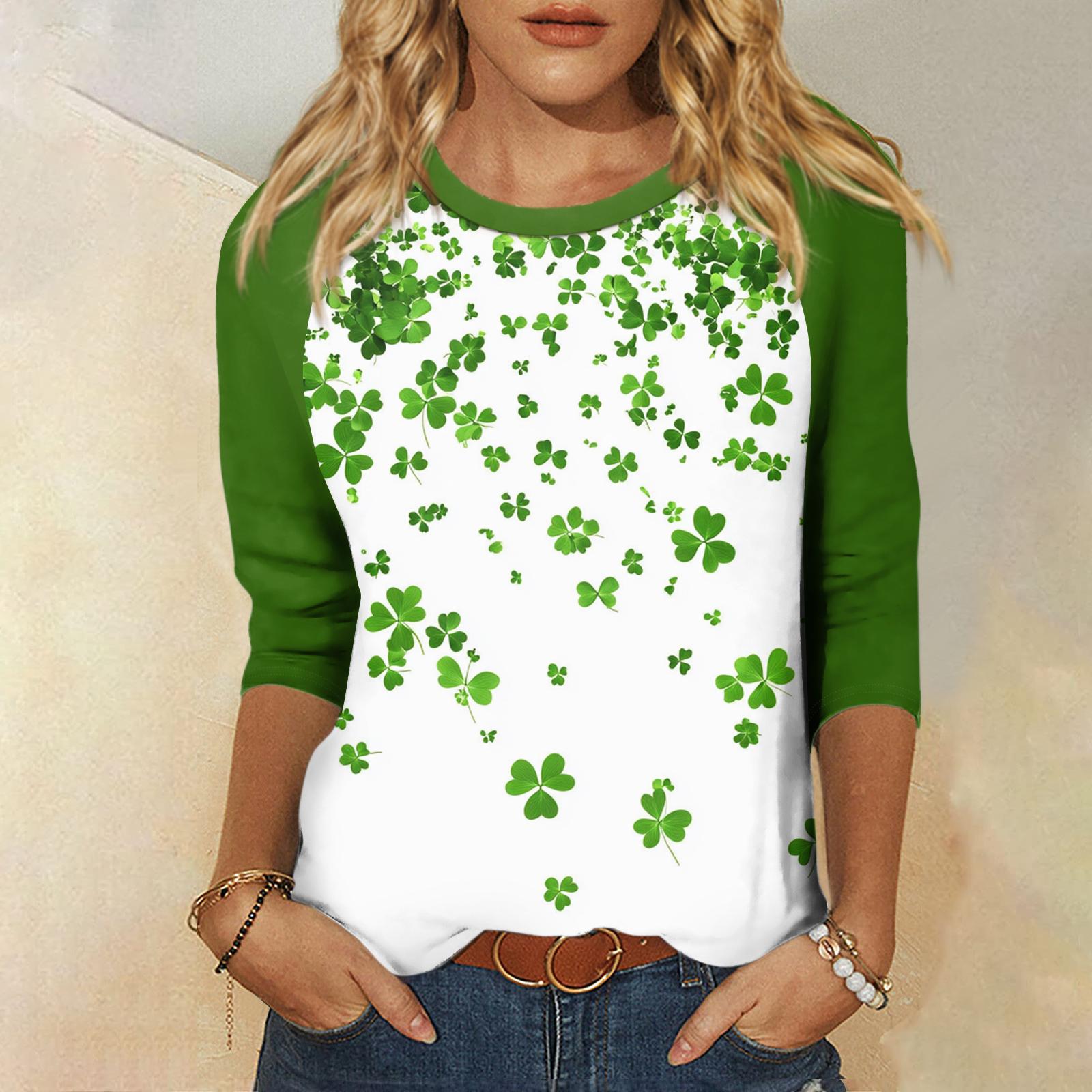 

Жіночий Ст. Топ з принтом до Дня святого Патрика, з круглим вирізом та рукавом три чверті M